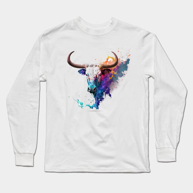 Texas Longhorn Bull Long Sleeve T-Shirt by Urban Archeology Shop Gallery